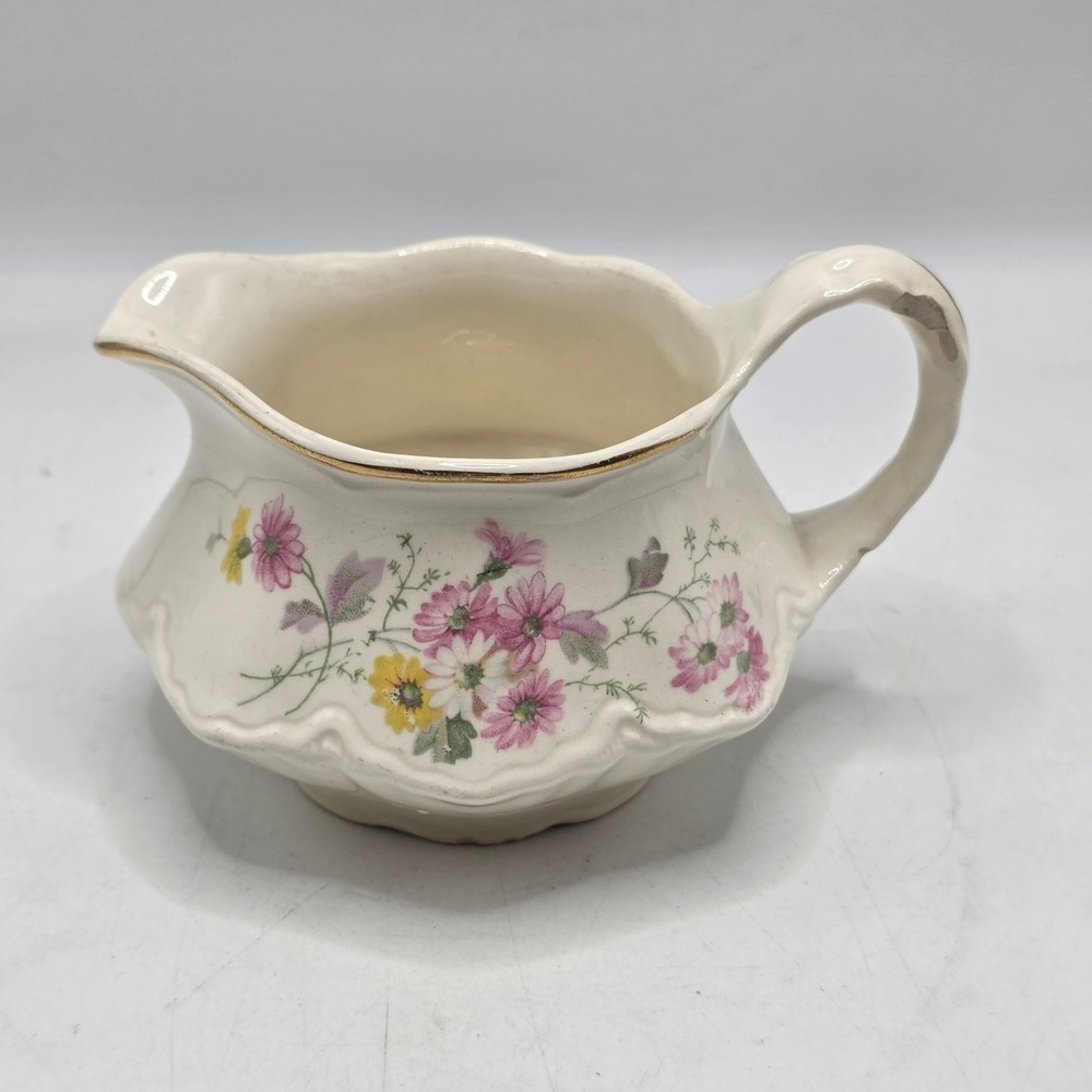 Homer Laughlin Creamer Vintage Floral Ceramic Gold Trim 1948 Made in USA C48N6